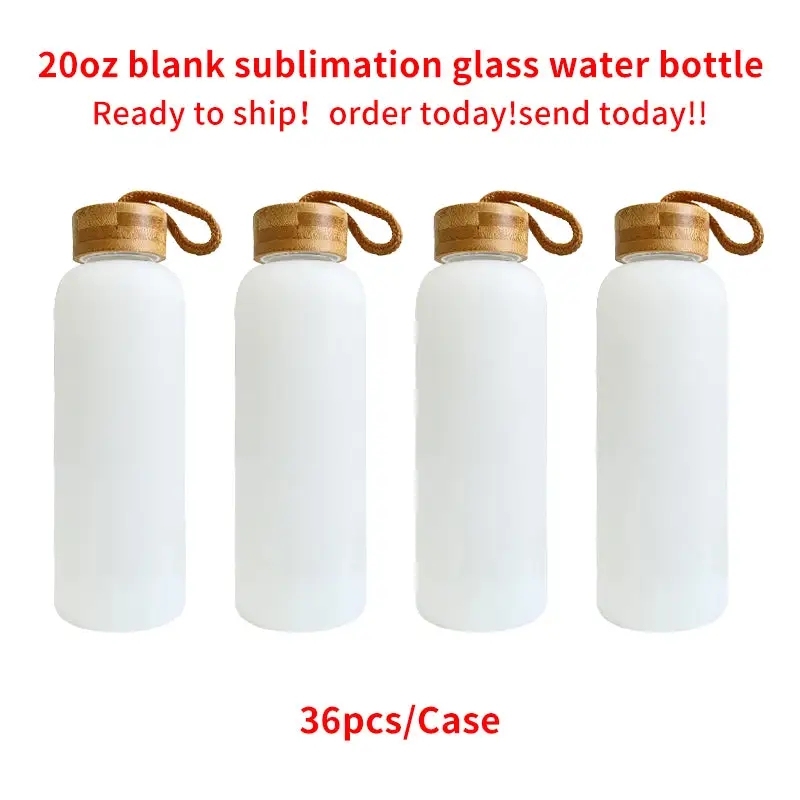 36 Pack 20oz USA Warehouse Blank Sublimation White Color Glass Water Bottle With Bamboo Lid And Rope Sold by Case