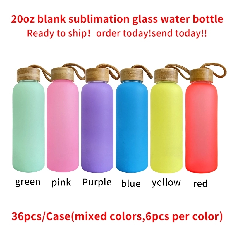 36 Pack 20oz USA Warehouse Blank Sublimation White Color Glass Water Bottle With Bamboo Lid And Rope Sold by Case