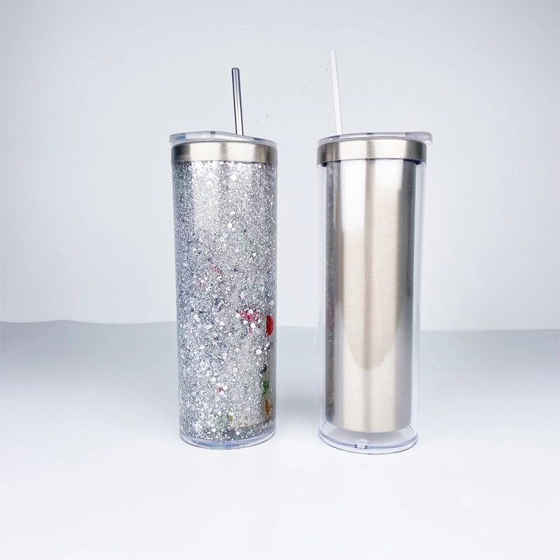 25 Pack USA Warehouse 20oz Sublimation Blanks Pre Drilled Double Wall Metal Snow Globe Tumblers Plastic Outside White Stainless Steel Inside