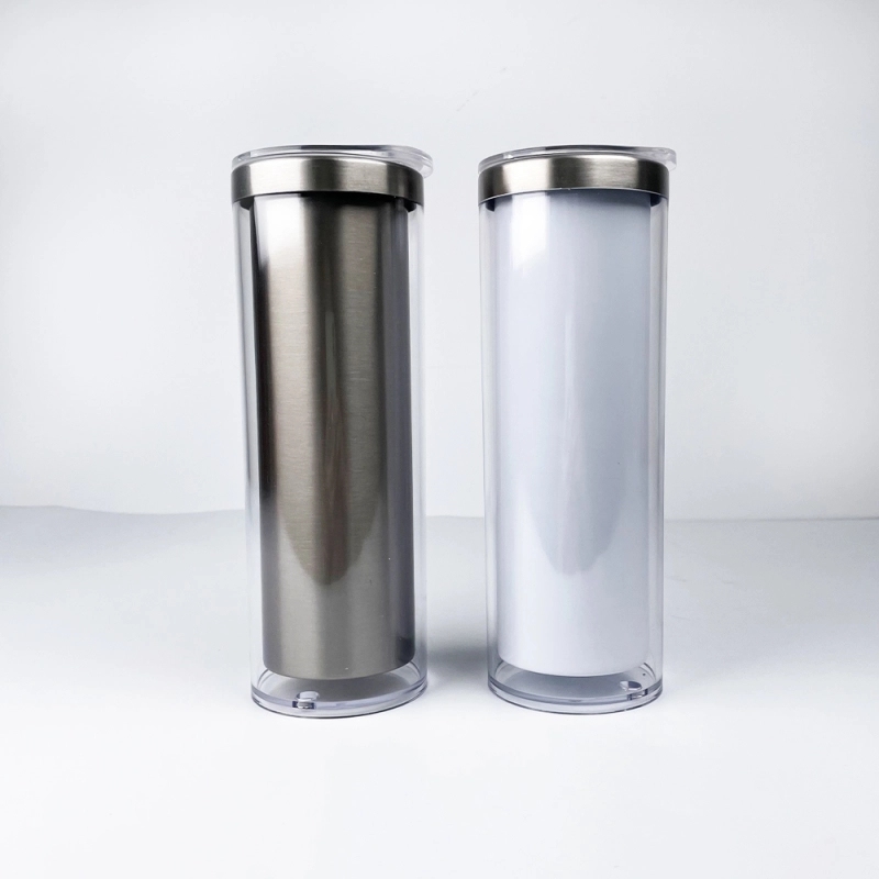 25 Pack USA Warehouse 20oz Sublimation Blanks Pre Drilled Double Wall Metal Snow Globe Tumblers Plastic Outside White Stainless Steel Inside