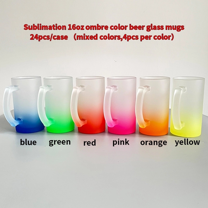 24 Pack USA Warehouse 16oz Blank Sublimation Iridescent Mix Colors Glass Beer Mug With Handle