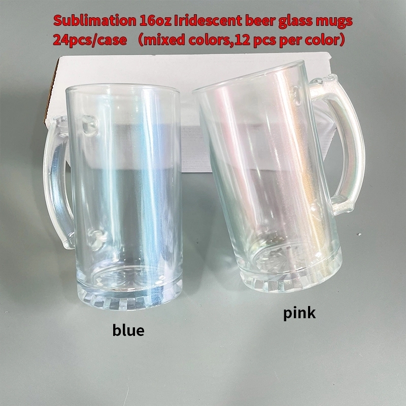 24 Pack USA Warehouse 16oz Blank Sublimation Iridescent Mix Colors Glass Beer Mug With Handle