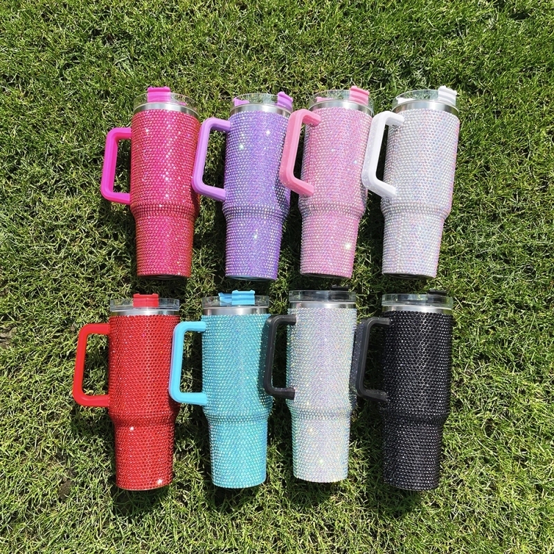 16 Pack USA Warehouse H1.0 40oz Solid 8 Colors Bling Rhinestone Full Coverd Tumblers for Outdoor