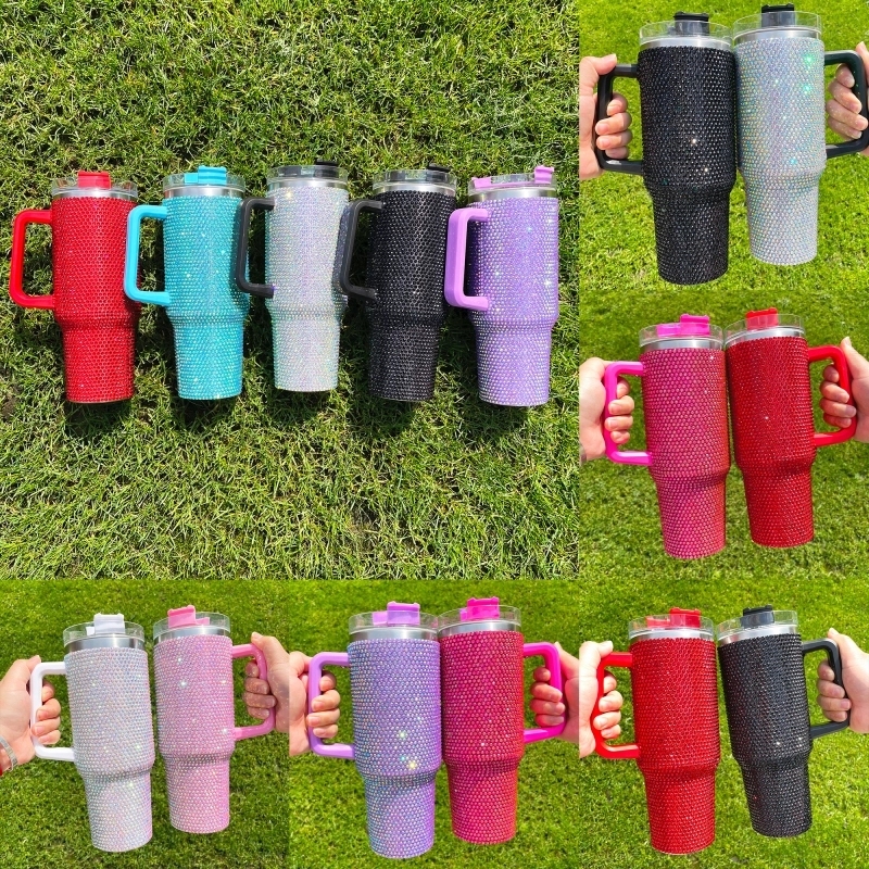 16 Pack USA Warehouse H1.0 40oz Solid 8 Colors Bling Rhinestone Full Coverd Tumblers for Outdoor