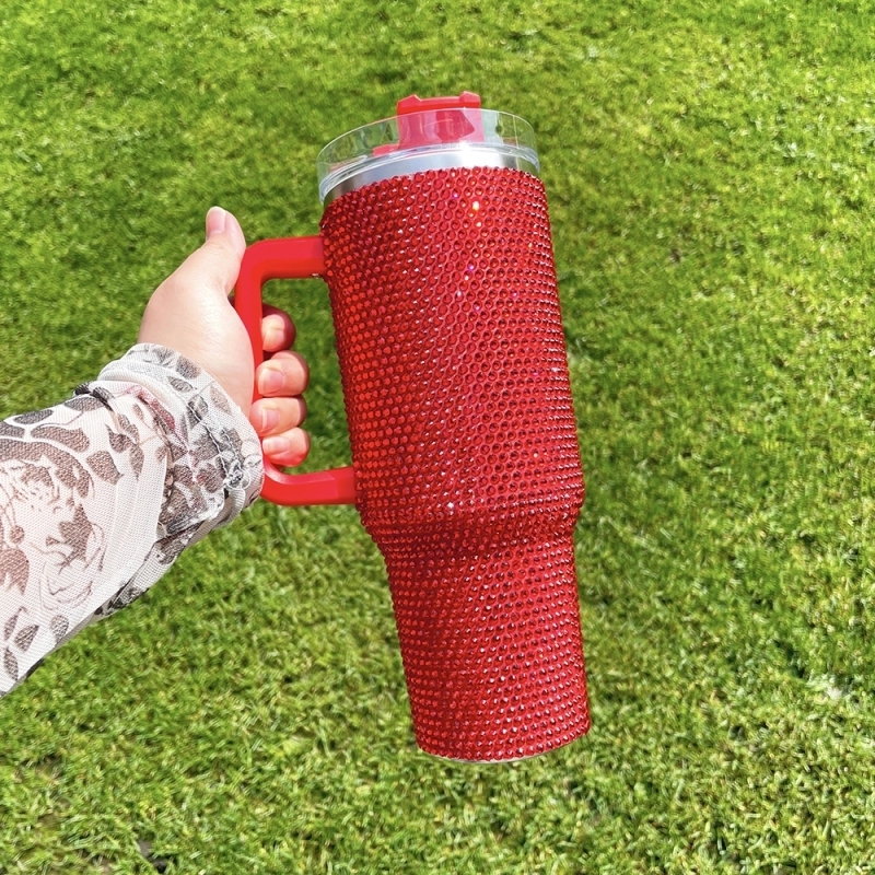 16 Pack USA Warehouse H1.0 40oz Solid 8 Colors Bling Rhinestone Full Coverd Tumblers for Outdoor