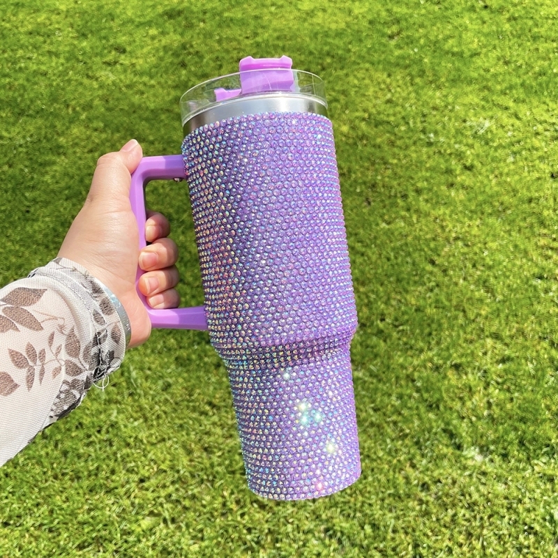 16 Pack USA Warehouse H1.0 40oz Solid 8 Colors Bling Rhinestone Full Coverd Tumblers for Outdoor