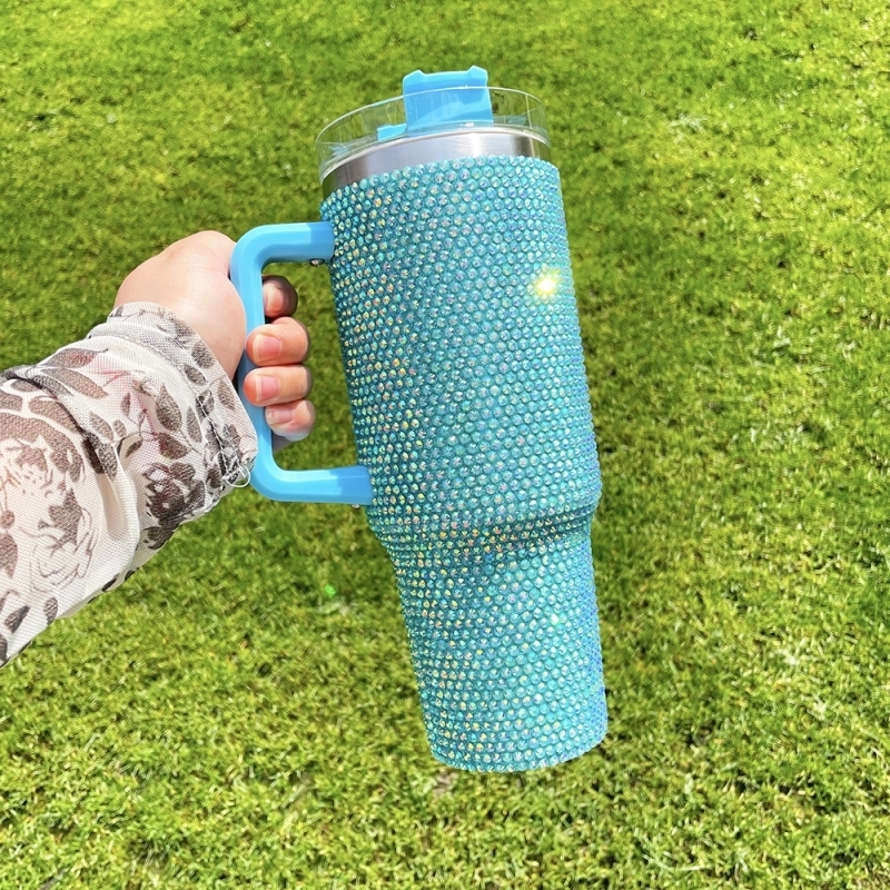 16 Pack USA Warehouse H1.0 40oz Solid 8 Colors Bling Rhinestone Full Coverd Tumblers for Outdoor