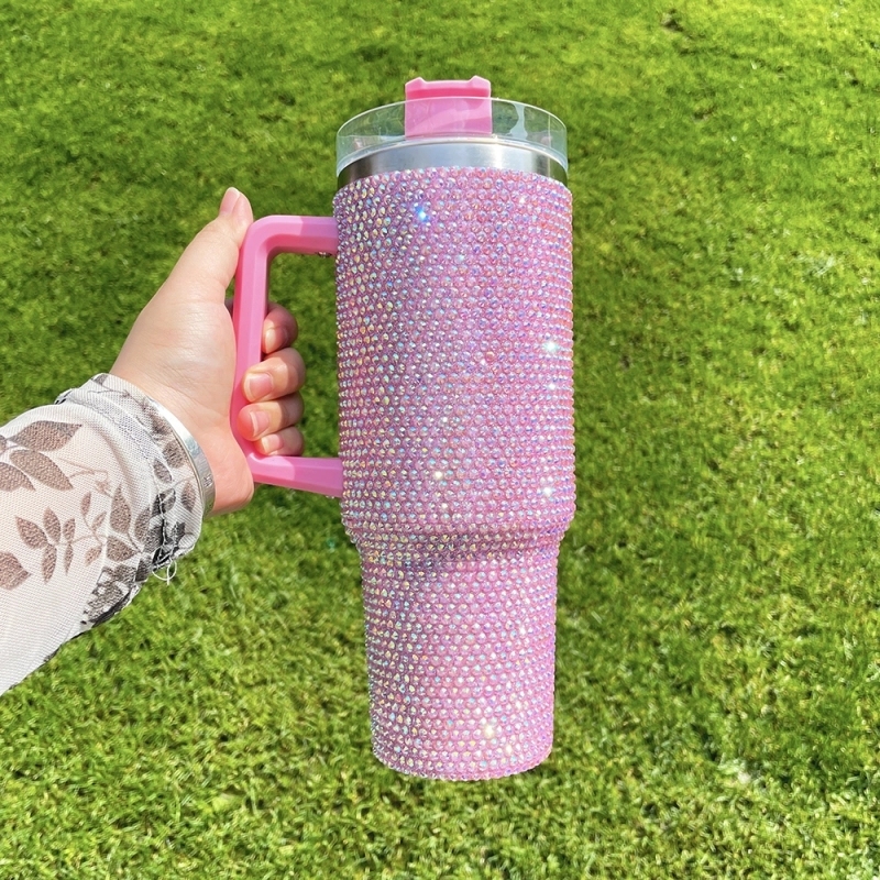 16 Pack USA Warehouse H1.0 40oz Solid 8 Colors Bling Rhinestone Full Coverd Tumblers for Outdoor