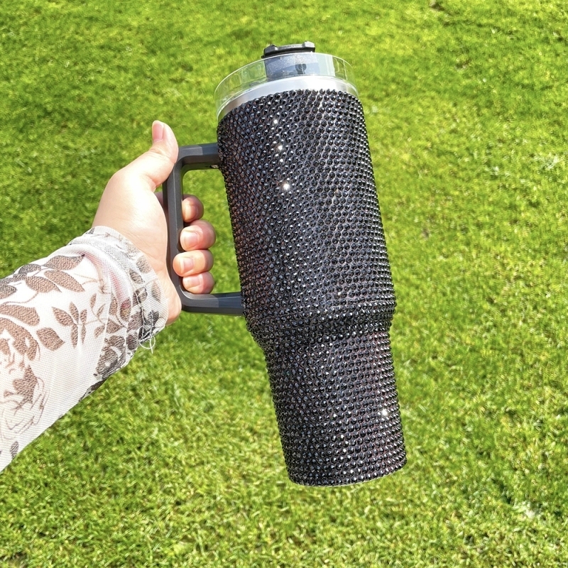 16 Pack USA Warehouse H1.0 40oz Solid 8 Colors Bling Rhinestone Full Coverd Tumblers for Outdoor