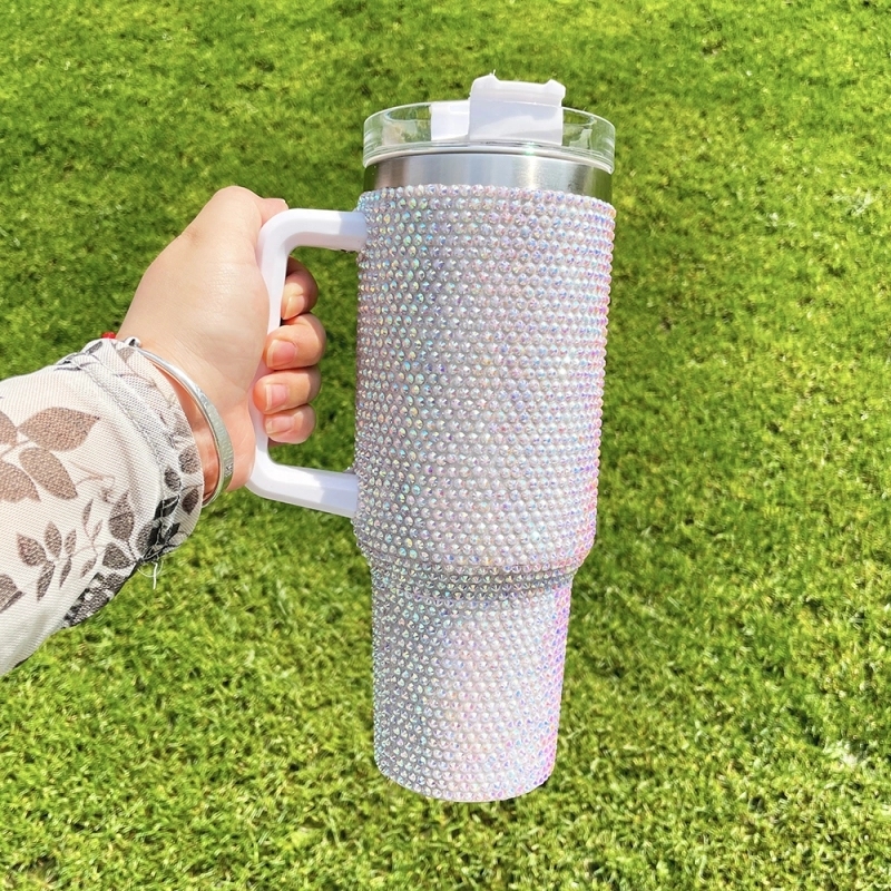 16 Pack USA Warehouse H1.0 40oz Solid 8 Colors Bling Rhinestone Full Coverd Tumblers for Outdoor