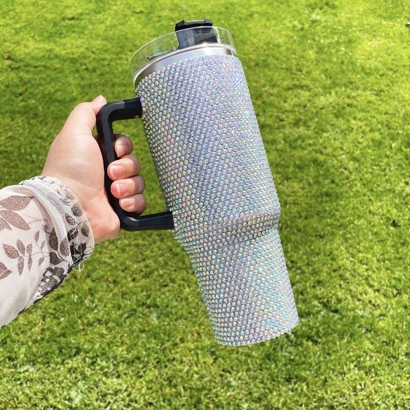 16 Pack USA Warehouse H1.0 40oz Solid 8 Colors Bling Rhinestone Full Coverd Tumblers for Outdoor