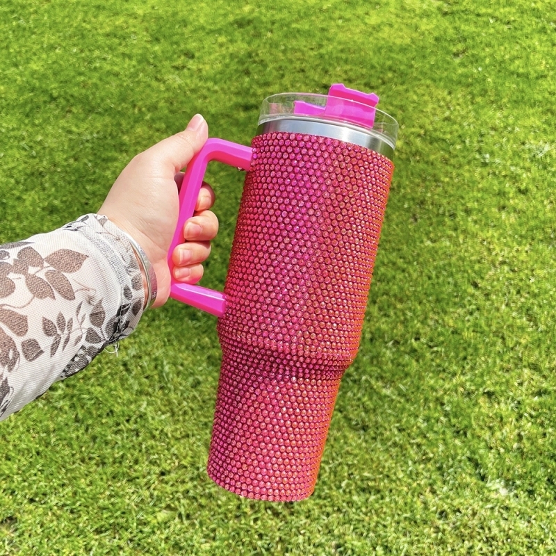 16 Pack USA Warehouse H1.0 40oz Solid 8 Colors Bling Rhinestone Full Coverd Tumblers for Outdoor