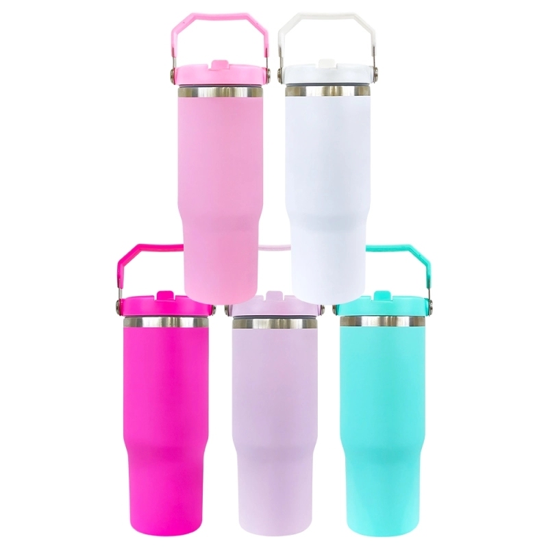 USA Warehouse 30oz Stanley Cup 30 oz Style Matte Macaron Colors Flip Straw School Stainless Steel Tumbler for Sublimation and UV DTF Wraps