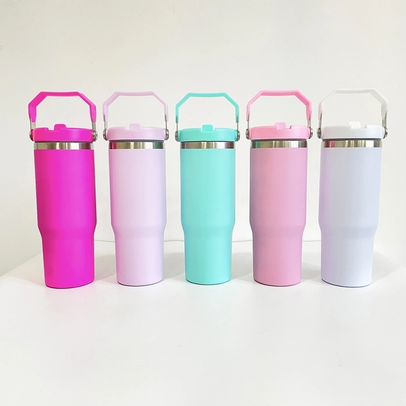 USA Warehouse 30oz Stanley Cup 30 oz Style Matte Macaron Colors Flip Straw School Stainless Steel Tumbler for Sublimation and UV DTF Wraps