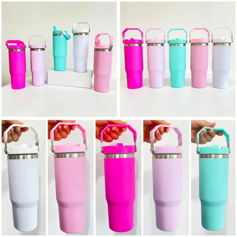 USA Warehouse 30oz Stanley Cup 30 oz Style Matte Macaron Colors Flip Straw School Stainless Steel Tumbler for Sublimation and UV DTF Wraps