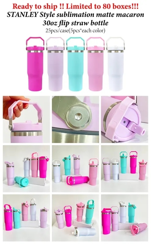 USA Warehouse 30oz Stanley Cup 30 oz Style Matte Macaron Colors Flip Straw School Stainless Steel Tumbler for Sublimation and UV DTF Wraps