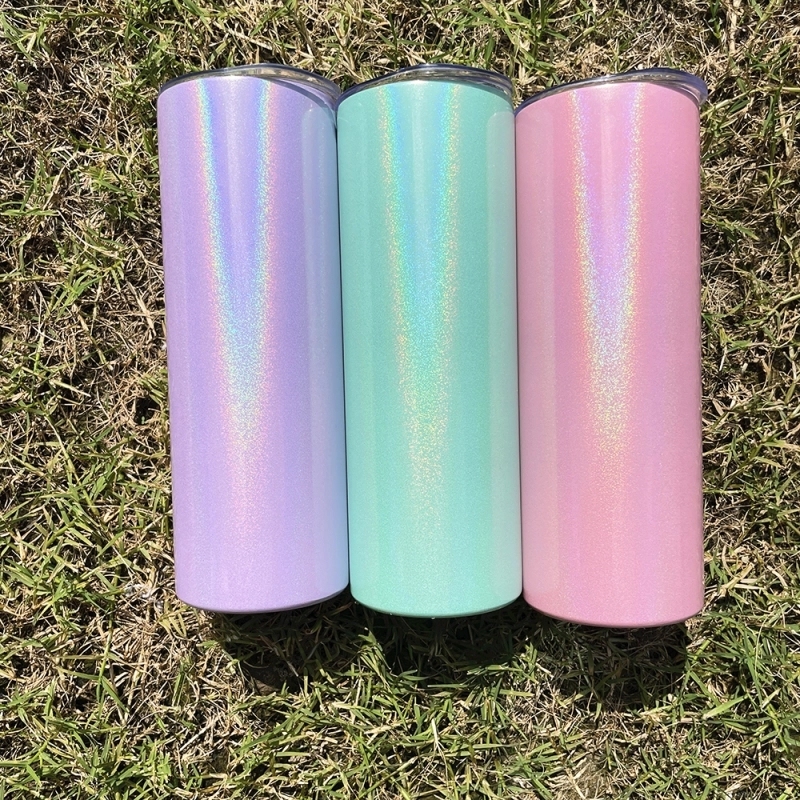 25 Pack USA Warehouse 20oz Shimmer Sublimation Straight Tumbler Macaron Colors Skinny Tumblers With Colored PP straw