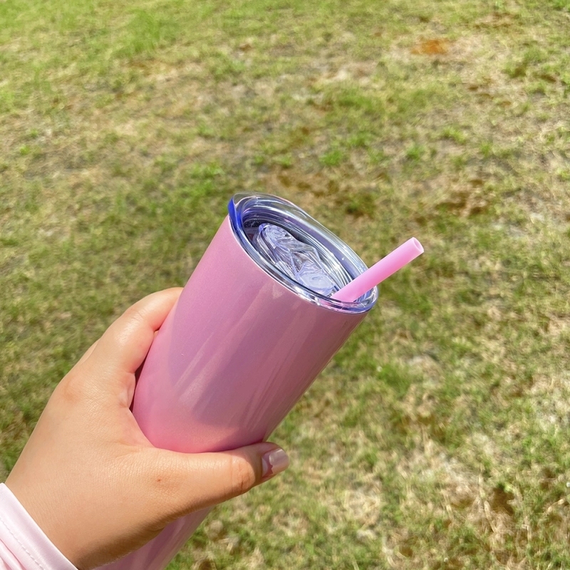 25 Pack USA Warehouse 20oz Shimmer Sublimation Straight Tumbler Macaron Colors Skinny Tumblers With Colored PP straw