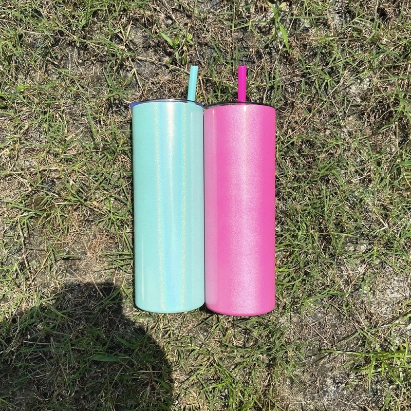 25 Pack USA Warehouse 20oz Shimmer Sublimation Straight Tumbler Macaron Colors Skinny Tumblers With Colored PP straw