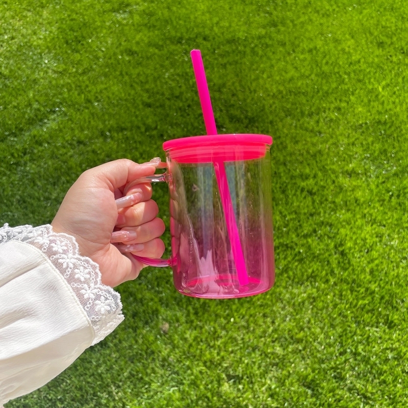 25 Pack USA Warehouse17oz Ombre Jelly Glass Mugs With Colorful Plastic Lids for Sublimation and UV DTF Wraps