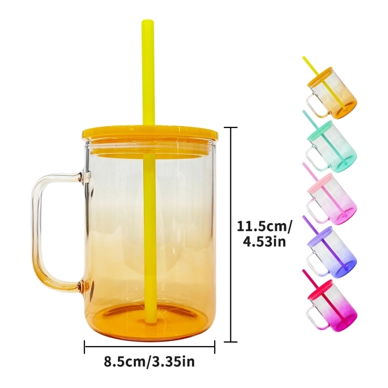 25 Pack USA Warehouse17oz Ombre Jelly Glass Mugs With Colorful Plastic Lids for Sublimation and UV DTF Wraps