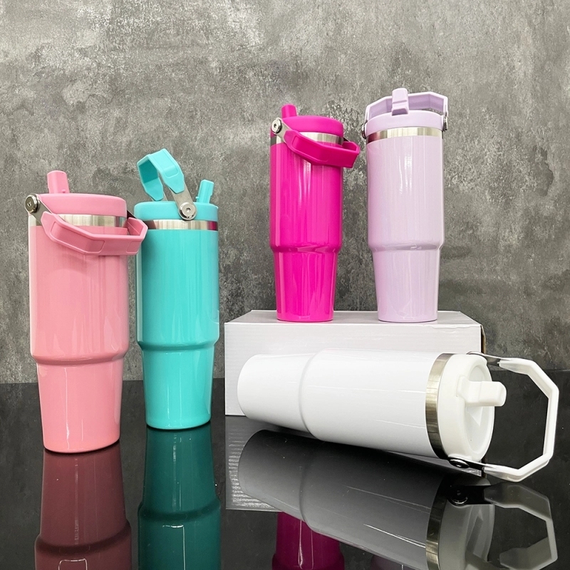 25 Pack USA Warehouse 30oz Stanley Style Glossy Macaron Colors Flip Straw School Tumbler