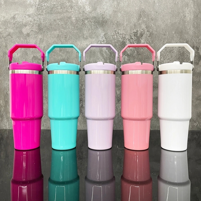 25 Pack USA Warehouse 30oz Stanley Style Glossy Macaron Colors Flip Straw School Tumbler
