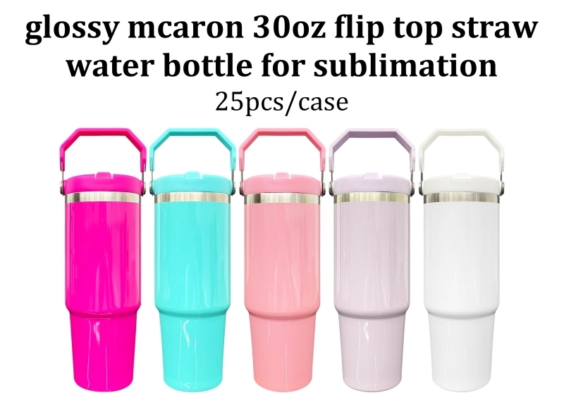 25 Pack USA Warehouse 30oz Stanley Style Glossy Macaron Colors Flip Straw School Tumbler