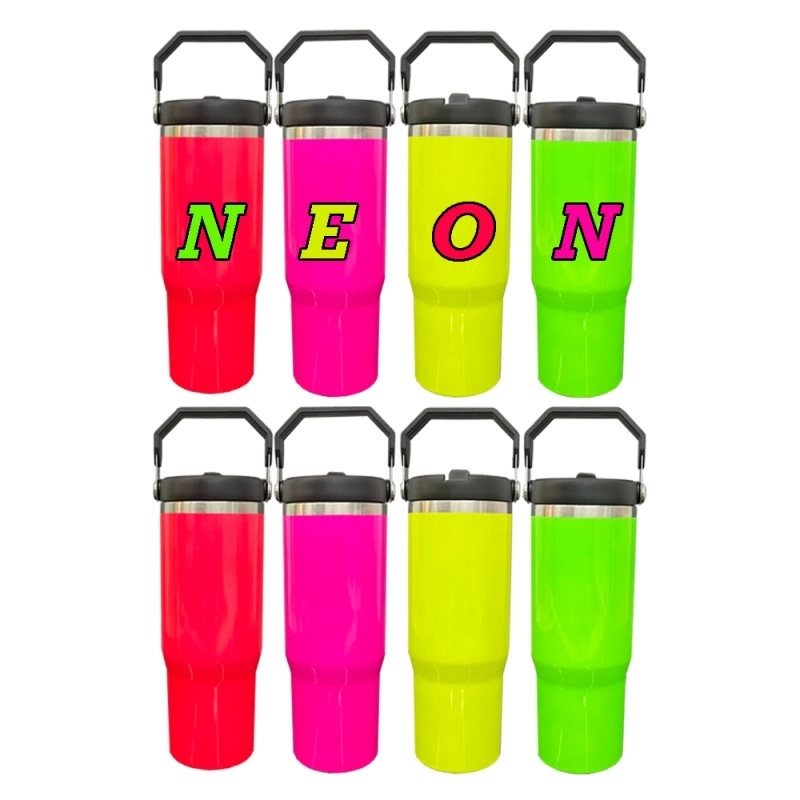 20 Pack USA Warehouse Neon Colors 30oz Fip Straw Water Bottles Blank Sublimation Kids Tumblers for Laser Engraving