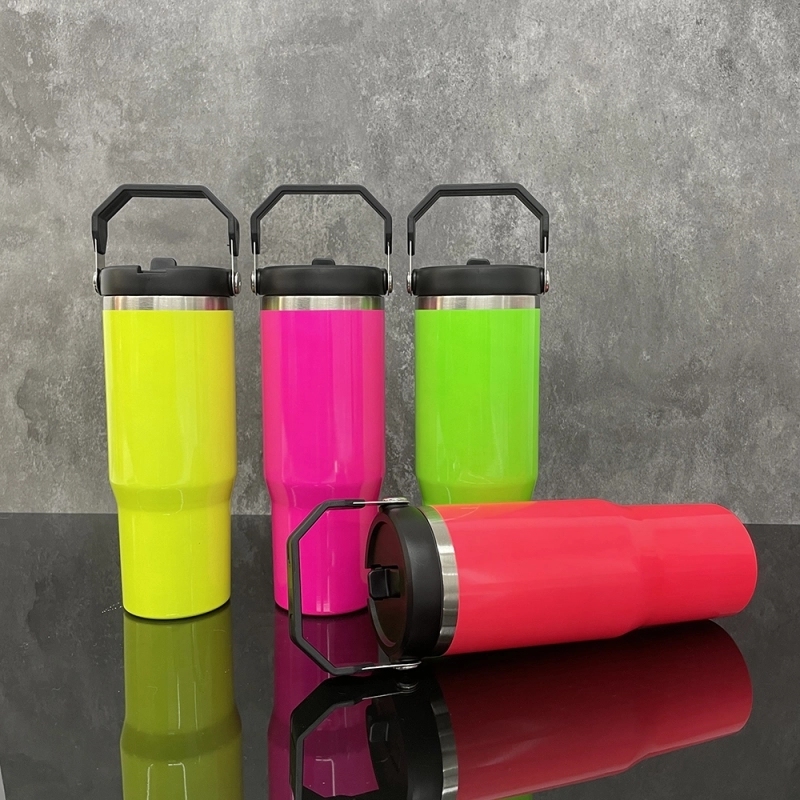 20 Pack USA Warehouse Neon Colors 30oz Fip Straw Water Bottles Blank Sublimation Kids Tumblers for Laser Engraving