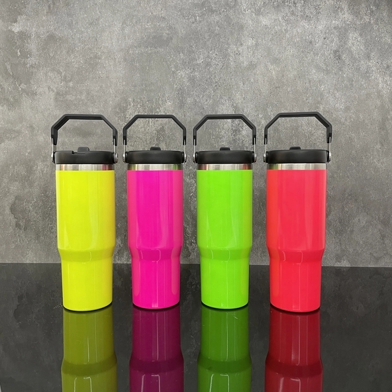 20 Pack USA Warehouse Neon Colors 30oz Fip Straw Water Bottles Blank Sublimation Kids Tumblers for Laser Engraving
