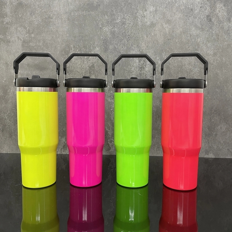 20 Pack USA Warehouse Neon Colors 30oz Fip Straw Water Bottles Blank Sublimation Kids Tumblers for Laser Engraving