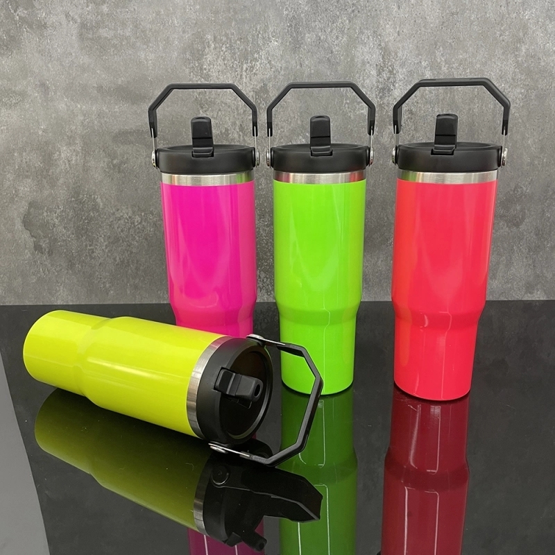 20 Pack USA Warehouse Neon Colors 30oz Fip Straw Water Bottles Blank Sublimation Kids Tumblers for Laser Engraving