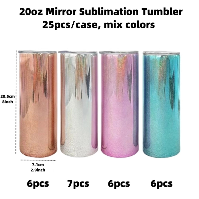 25 Pack USA Warehouse 20oz Magic Mirror Sublimation Straight Tumblers