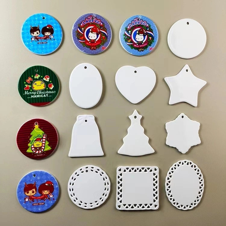 3 inch White Sublimation Ceramic Material Santa Ornaments Different Shapes Shipped From China By Air