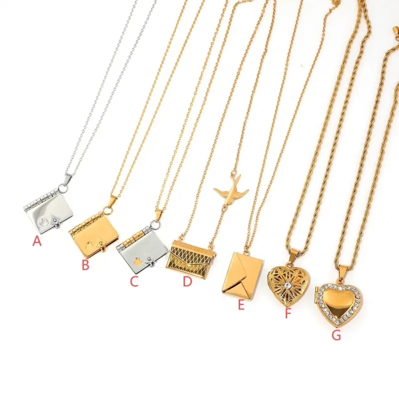 18K Gold-plated Stainless Steel Book Envelope Pendant Necklace