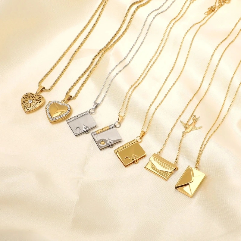 18K Gold-plated Stainless Steel Book Envelope Pendant Necklace