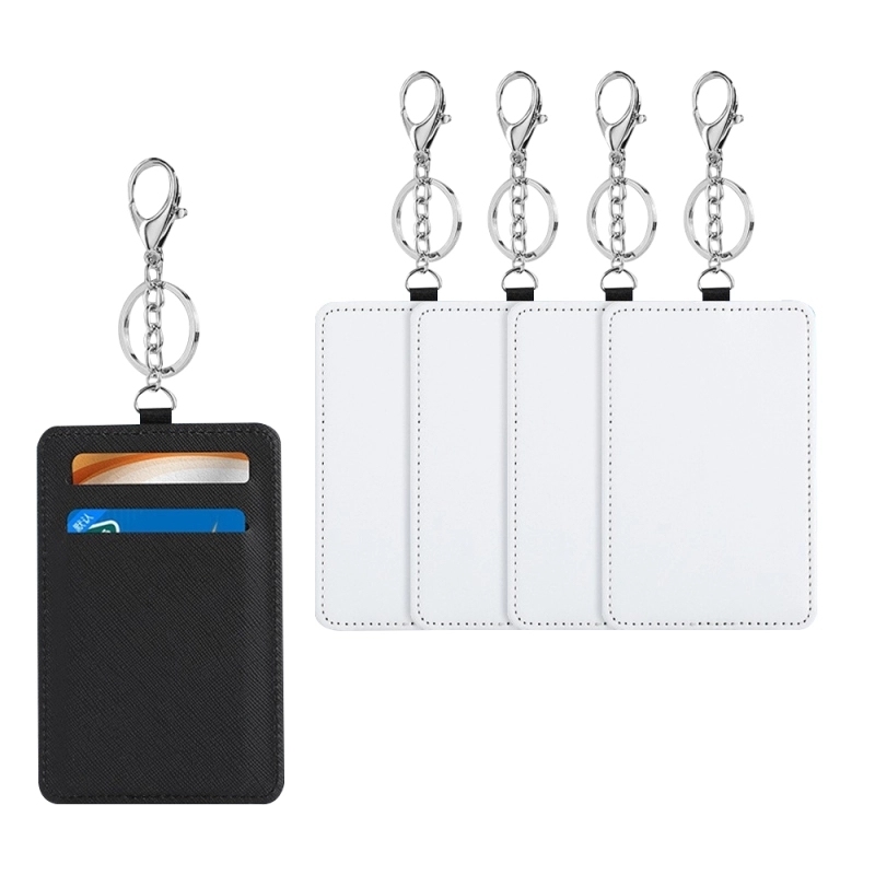 Sublimation White PU Leather Card Holder With Keychains