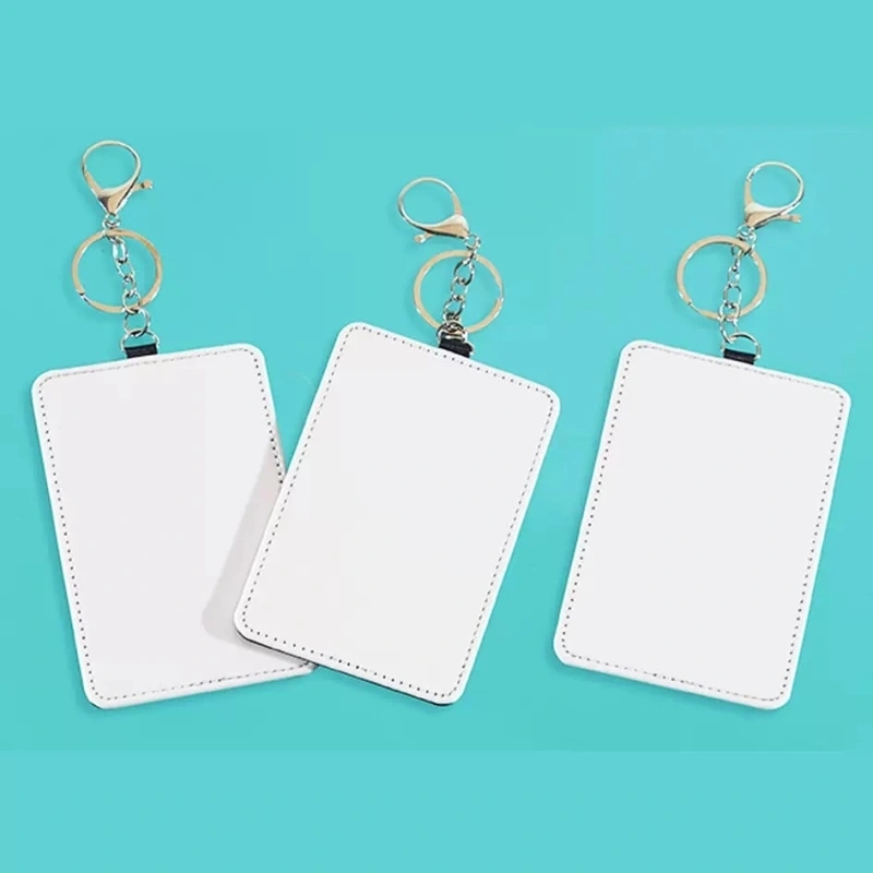 Sublimation White PU Leather Card Holder With Keychains