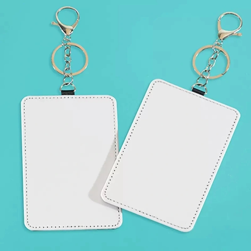 Sublimation White PU Leather Card Holder With Keychains