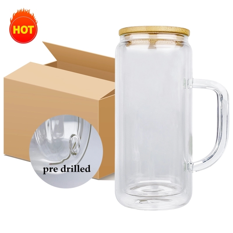 25 Pack USA Warehouse 15oz Double Wall Glass Mug With Pre-drilled Hole and Plug For Snow Globe DIY