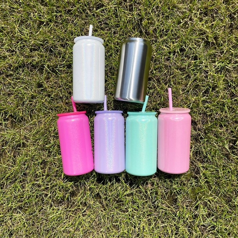 25 Pack USA Warehouse 16oz Vacuum Insulated Shimmer Stainless Steel Can for Sublimation