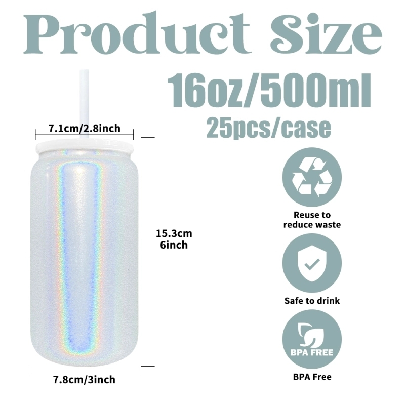 25 Pack USA Warehouse 16oz Vacuum Insulated Shimmer Stainless Steel Can for Sublimation
