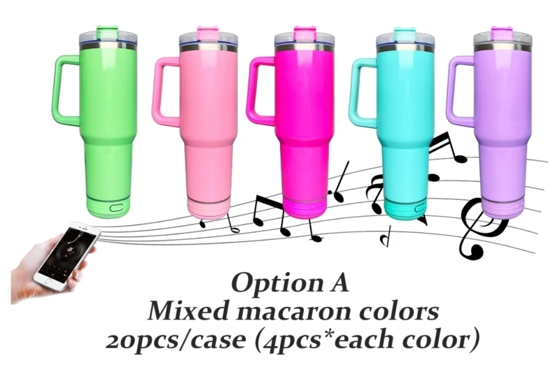 20 Pack USA Warehouse Mix Color 40oz Stainless Steel Sublimation Blanks Music Player Bluetooth Speaker Tumbler