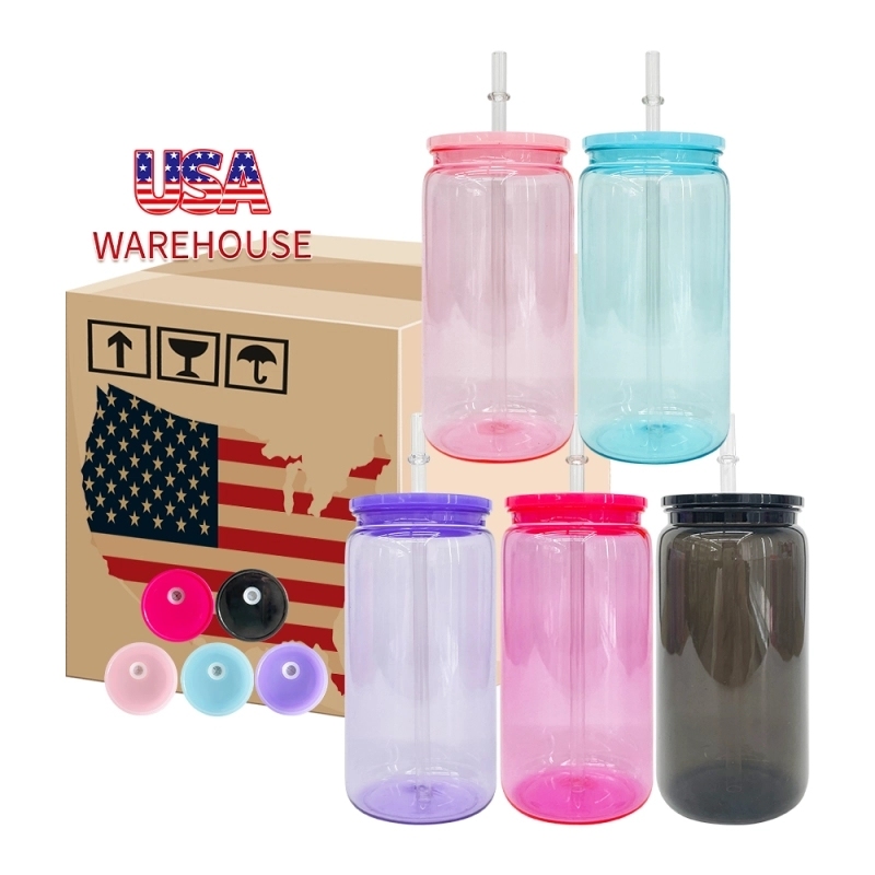 50 Pack USA Warehouse Jelly Plastic Cup for Uv Dtf Wraps Pretty Jelly Color Acrylic Can Same Shape As 16oz Glass Can