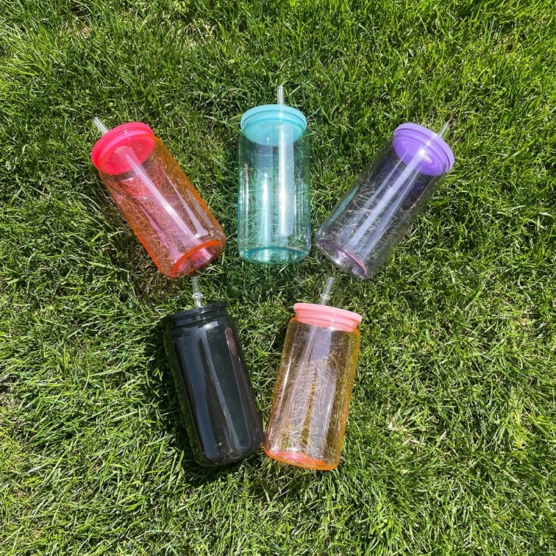 50 Pack USA Warehouse Jelly Plastic Cup for Uv Dtf Wraps Pretty Jelly Color Acrylic Can Same Shape As 16oz Glass Can