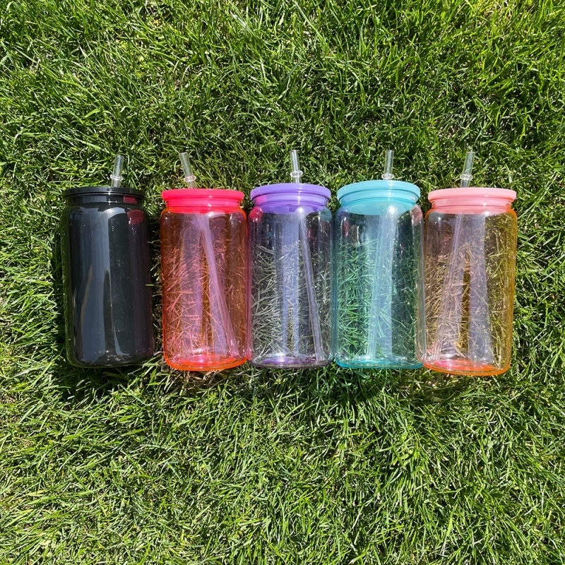 50 Pack USA Warehouse Jelly Plastic Cup for Uv Dtf Wraps Pretty Jelly Color Acrylic Can Same Shape As 16oz Glass Can
