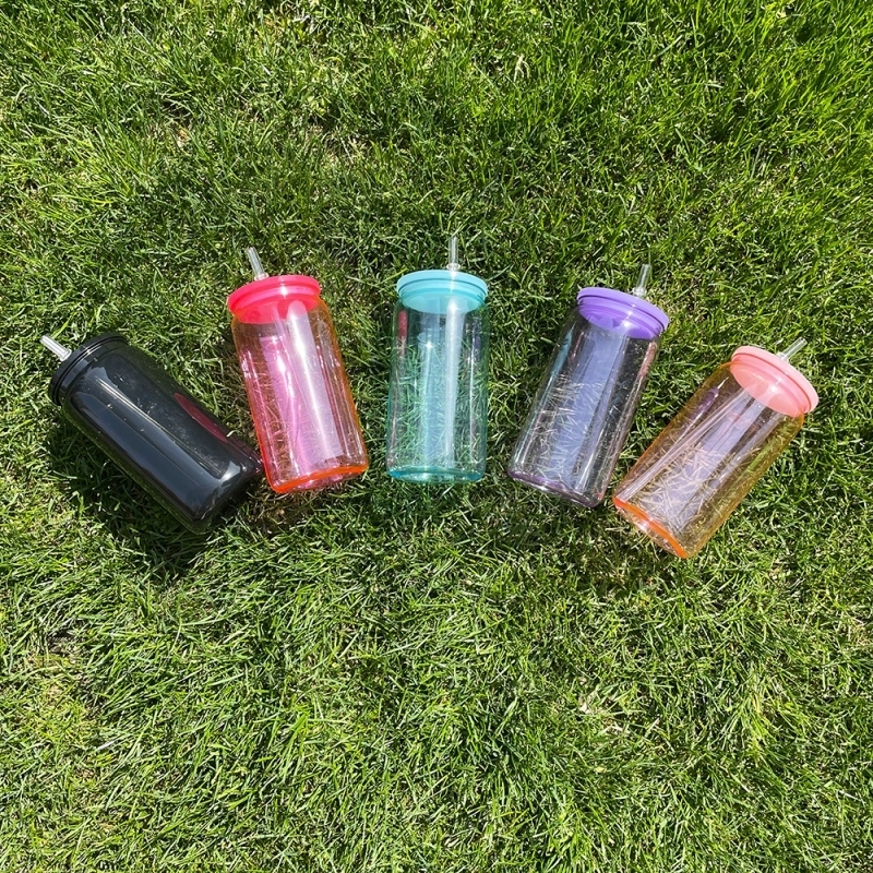50 Pack USA Warehouse Jelly Plastic Cup for Uv Dtf Wraps Pretty Jelly Color Acrylic Can Same Shape As 16oz Glass Can