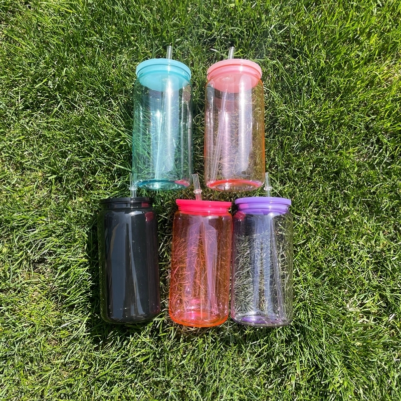 50 Pack USA Warehouse Jelly Plastic Cup for Uv Dtf Wraps Pretty Jelly Color Acrylic Can Same Shape As 16oz Glass Can