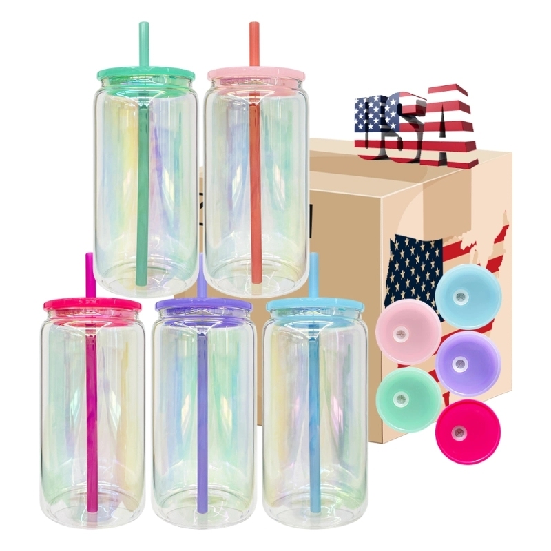 25 Pack USA Warehouse 16oz Rainbow Glass Can For Sublimation And UV DTF Wraps